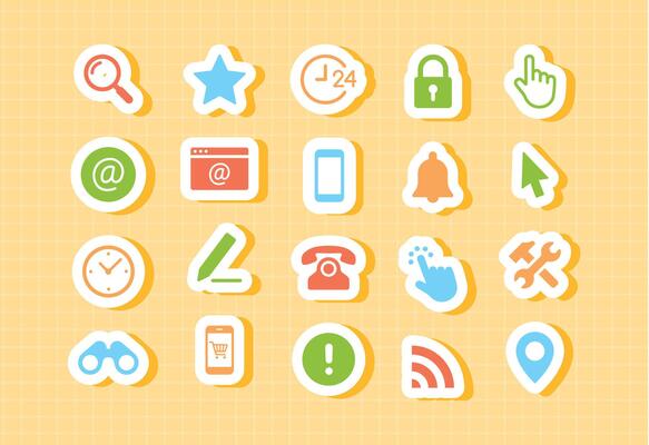 Playful user interface and multimedia icons for kids education app website fun colorful cartoon icons for navigation email security camera search bookmark gps multimedia and e-learning teachers