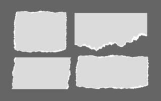 Set of paper note ripped strips on dark background. Paper page scraps with torn edge. vector