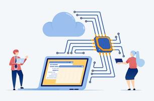 of chip or processor with machine learning assists in programming accounting from a laptop to the cloud, enabling secure data processing, automation, and financial technology integration vector