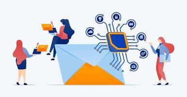 illustration of Email services interconnected with chips support the development of learning machines for secure and efficient message transmission within cloud based systems vector