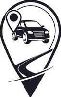 Location marker map pin icon with car symbol for navigation. vector