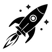 Cartoon rocket in simple black and white style. vector
