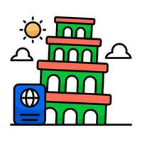 flat design icon of Pisa tower vector