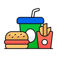 Modern flat design icon of burger with drink and fries, fast food icon vector