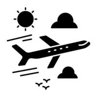 A Soild design icon of airplane vector