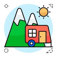 Modern Flat Circular design icon of caravan vector