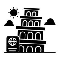 Soild design icon of Pisa tower vector