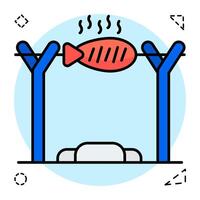Flat Circular download icon of grilled fish vector