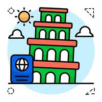 Modern Flat Circular design icon of Pisa tower vector