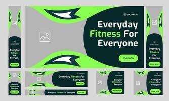 Creative fitness set of web banner template design for social media posts, abstract web cover, google ads bundle design template, fully editable eps file vector