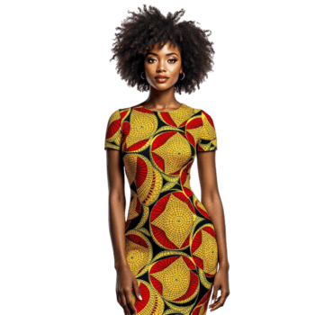 A woman in an african print dress png
