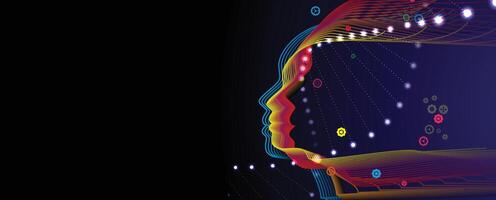 a computer screen with a colorful background and a person head vector