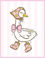 Cute Cottagecore Spring Goose Cartoon Coquette Hand Drawn Playful Girly Character vector