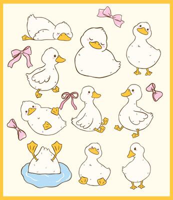 Cute Coquette Call Duck Cartoon Farm Animal Collection Hand Drawn Quirky Kid Design