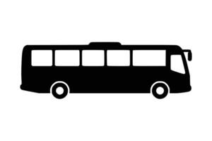 A side view of a bus icon in black silhouette. vector