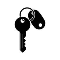 Illustration of a key and keychain. Black silhouette. Front view perspective. Simple flat art. Isolated on a white background. vector