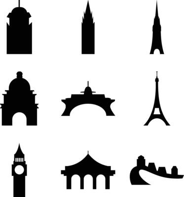 Iconic Landmark Silhouettes Towers, Bridges, and Famous Buildings