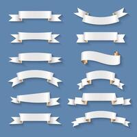 White with gold ribbon, tag, text banner, tape icon set vector