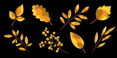 Colorful stylized various autumn leaves and branches, different shapes vector