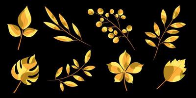Vibrant stylized various autumn leaves and branches, different shapes vector