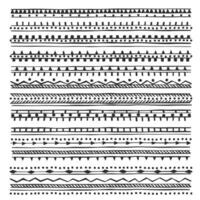 Black hand drawn line borders, tribal dividers with geometric elements vector