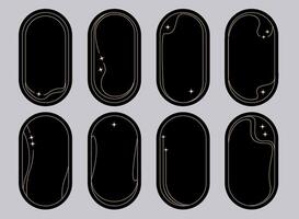 Gold black minimalist modern oval frame with sparkles in retro style vector