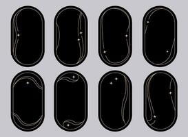 Gold black minimalist modern oval frame with sparkles in trendy retro style vector