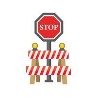 Stop sign with barricades and lights on a white background vector