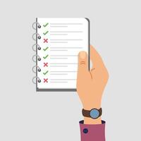 Hand holding checklist with tick marks on it vector