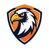 Stylized Eagle Head on Orange Shield with Piercing Red Eye and Sharp Features vector