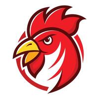 Red Rooster Head Mascot With Circle Emblem, Poultry Design On White Background vector