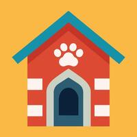 Simple Colorful Doghouse with Paw Print in Flat Design Style on Yellow Background vector