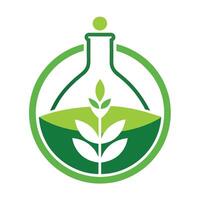 Green Plant in Flask, Circle Shape Eco Friendly Icon on White Background vector