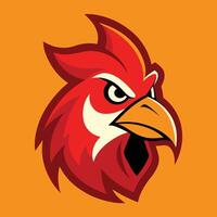 MascotStyle Rooster Head, Red Plumage, Yellow Background, Bold Outline, Sharp Details vector