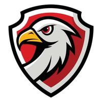 Detailed Eagle Head on Red Shield with Striking Yellow Beak Design vector