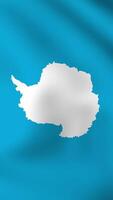 Vertical, portrait, waving national flag of Antarctica. Smooth animation with highly detailed, realistic animated background for social media, screens smartphone. Official colors cloth motion video