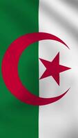 Vertical, portrait, waving national flag of Algeria. Smooth animation with highly detailed, realistic animated background for social media, screens smartphone. Official colors cloth motion video