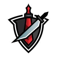 Shield with Dagger Design with Red Accent on a Clean White Background vector