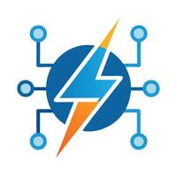 Blue Circle with Nodes and Yellow Lightning Bolt Icon on a White Background vector