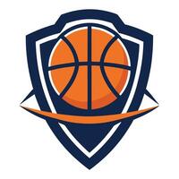 Shield Basketball Icon Graphic, Blue and Orange Design on White Background vector