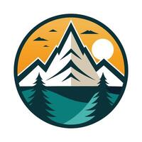 Mountain Peak Adventure Icon with Evergreen Trees and Circle Design Element vector