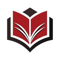 Open Book Icon Design, Red Pages, White Markings, Dark Grey Geometric Border vector
