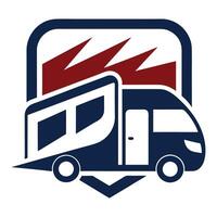Navy RV and Red Lightning Bolts in a White Bordered Blue Shield vector