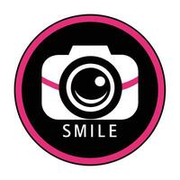Abstract Smile Camera Logo Design with Black Background and Pink Circle Border vector