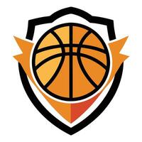 Modern Basketball Crest with Orange Ball, Black Border and Shapes vector