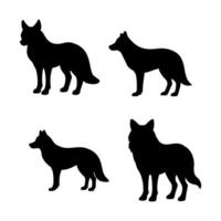 four silhouettes of dogs in different poses vector