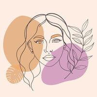 Minimalist Woman Portrait with Botanical Accents and Abstract Shapes Art Design vector