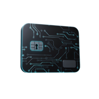 A futuristic card with glowing circuit patterns and a stylized keyhole lock design png