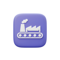3D factory icon on violet square, conveying automation with conveyor belt png