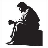Jesus Sitting on a Rock in Deep Thought , vector